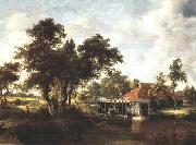 Meindert Hobbema Wooded Landscape with Water Mill oil painting picture wholesale